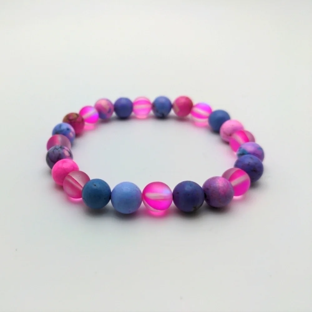 381MIDALANE Barbie-Pink & Purple 8mm Howlite Stone Bracelet